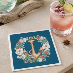 Anchor & Christmas Wreath Dark Teal Napkin