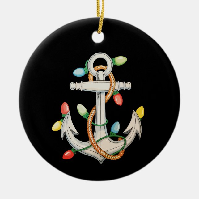 Anchor Christmas Xmas Lights Sailing Cruise Boat Ceramic Tree Decoration (Front)