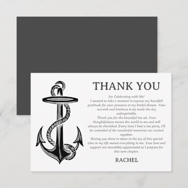 Anchor Classy Nautical Beach Theme Bridal Shower Thank You Card (Front/Back)