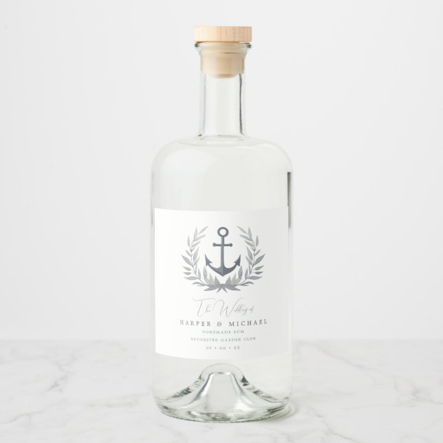 Anchor coastal personalised wedding liquor bottle label (Front)