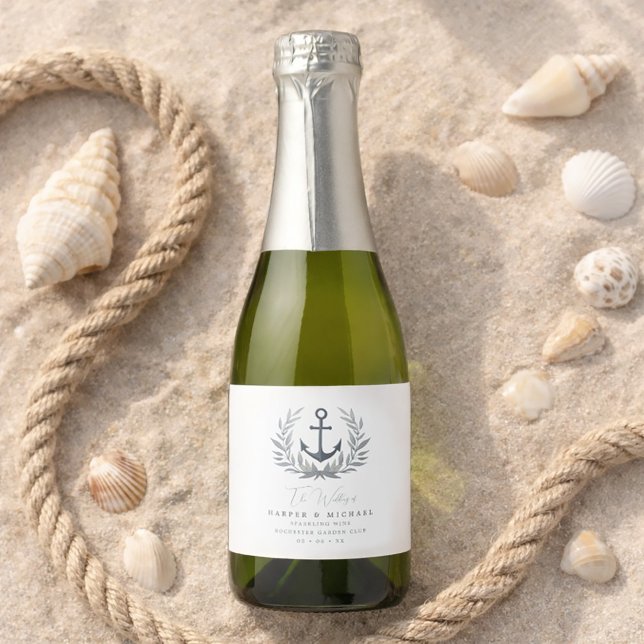 Anchor coastal personalised wedding sparkling wine label (Coastal wedding, personalized wine bottle label featuring an anchor.
)