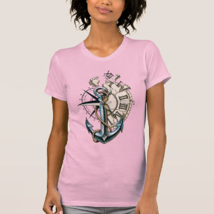 Anchor Compass Clock Vintage Nautical Tattoo Desig T-Shirt