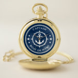 Anchor Compass Stars Captain Boat or Name Navy Pocket Watch<br><div class="desc">A Nautical Anchor Compass and Stars with Captain Rank or other title and Your Name or Boat Name on a Stylish Pocket Watch. This personalized Pocket Watch will not just time but also is a fun conversation piece. Perfect for Father's Day but also makes a great gift for any occasion....</div>