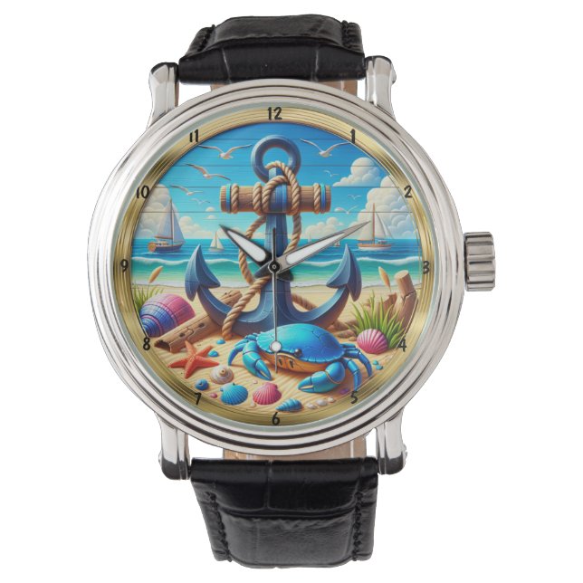 Anchor Crab Beach Nautical  Watch (Front)