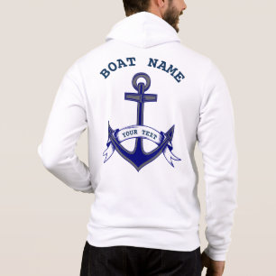 Anchor Custom Nautical Blue White Mens Zip Hoodie