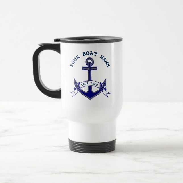 Anchor Custom Nautical Navy Travel Mug (Left)