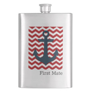 Anchor FIRST MATE Nautical Boating Patriotic Fun Hip Flask