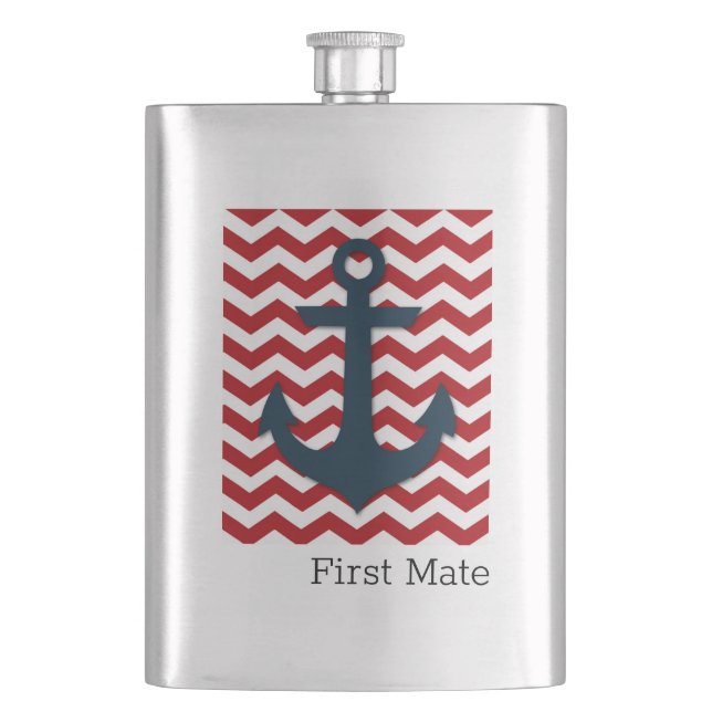 Anchor FIRST MATE Nautical Boating Patriotic Fun Hip Flask (Front)