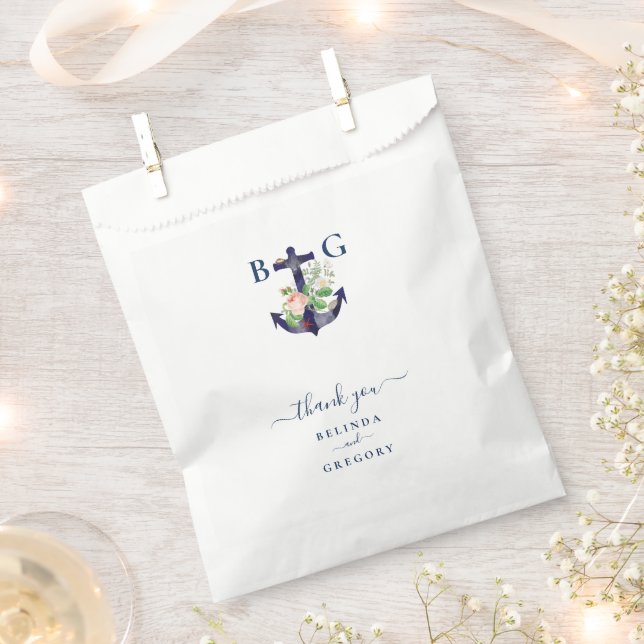 Anchor Floral Nautical Summer Wedding  Favour Bags (Clipped)