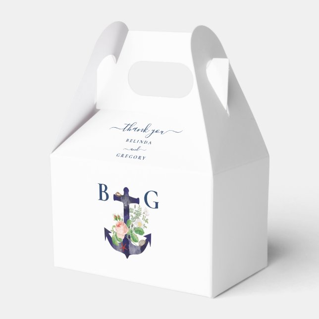 Anchor Floral Nautical Summer Wedding  Favour Box (Front Side)