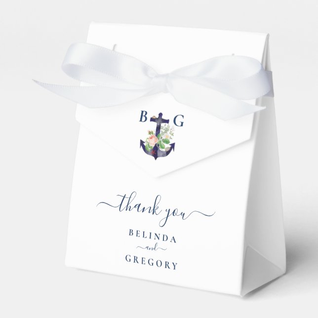 Anchor Floral Nautical Summer Wedding  Favour Box (Front Side)