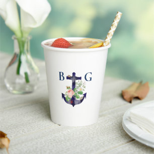 Anchor Floral Nautical Summer Wedding Paper Cups