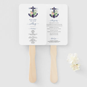 Anchor Floral Nautical Summer Wedding Program Hand Fan