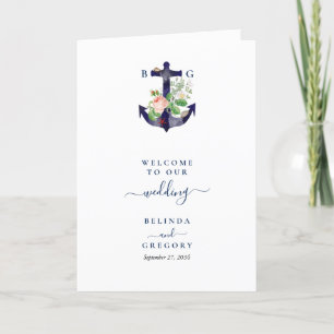 Anchor Floral Nautical Wedding Order of Service Programme