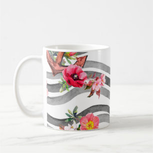 Anchor, flowers and sea waves. Seamless pattern wi Coffee Mug