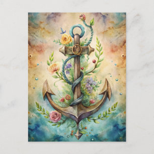 Anchor Flowers Ocean Nautical Pastel Coastal Postcard