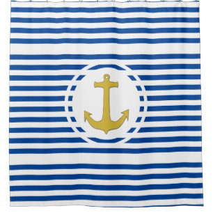 Anchor gold & stripes white + your backgr. & ideas shower curtain