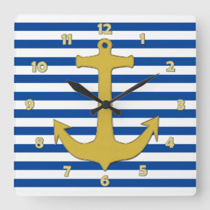 Anchor gold & stripes + your background & ideas square wall clock