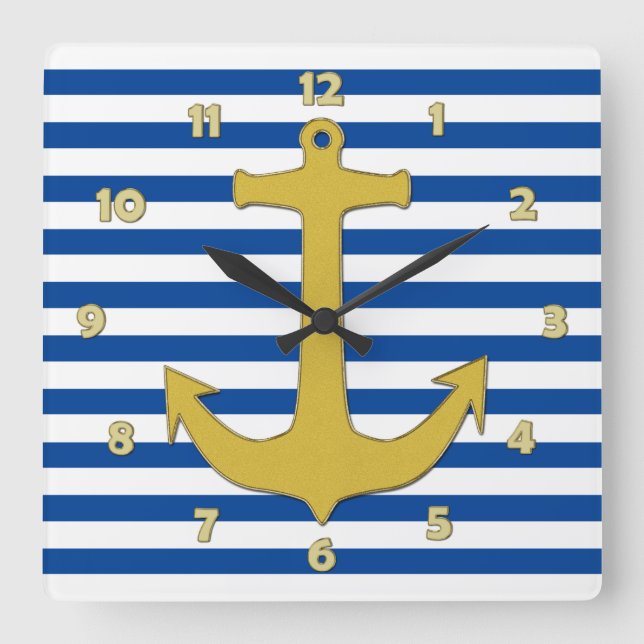Anchor gold & stripes + your background & ideas square wall clock (Front)