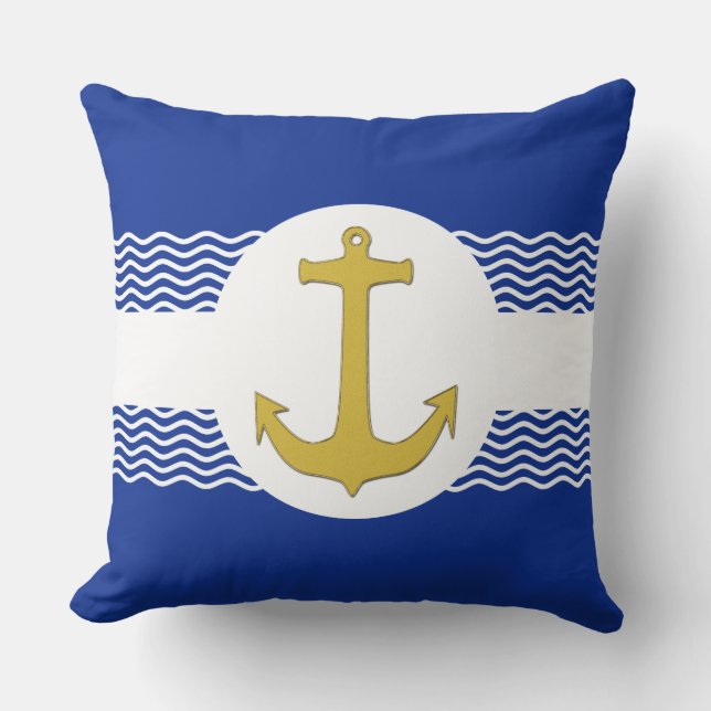 Anchor gold & waves + your ideas cushion (Front)