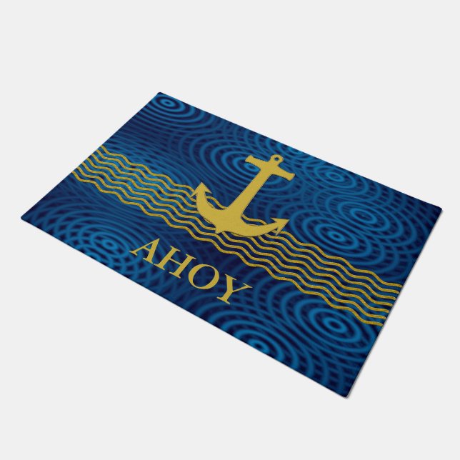 Anchor gold & waves + your ideas doormat (Angled)