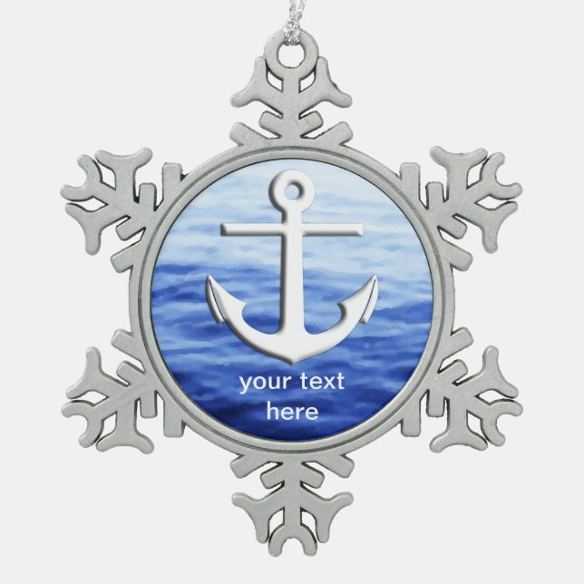 Anchor Graphic to personalise Snowflake Pewter Christmas Ornament (Front)