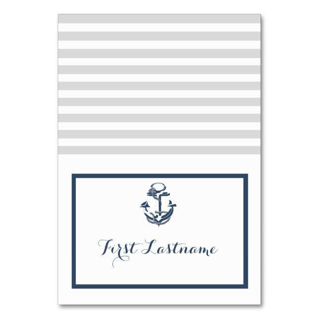 Anchor Grey and Navy Blue Nautical Seating Card (Front)