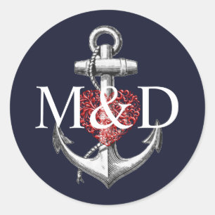 Anchor Heart Navy Wedding Classic Round Sticker