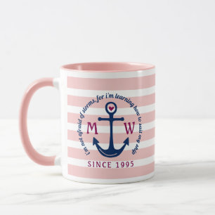 Anchor Heart Pink Stripes Nautical Monogram Logo Mug