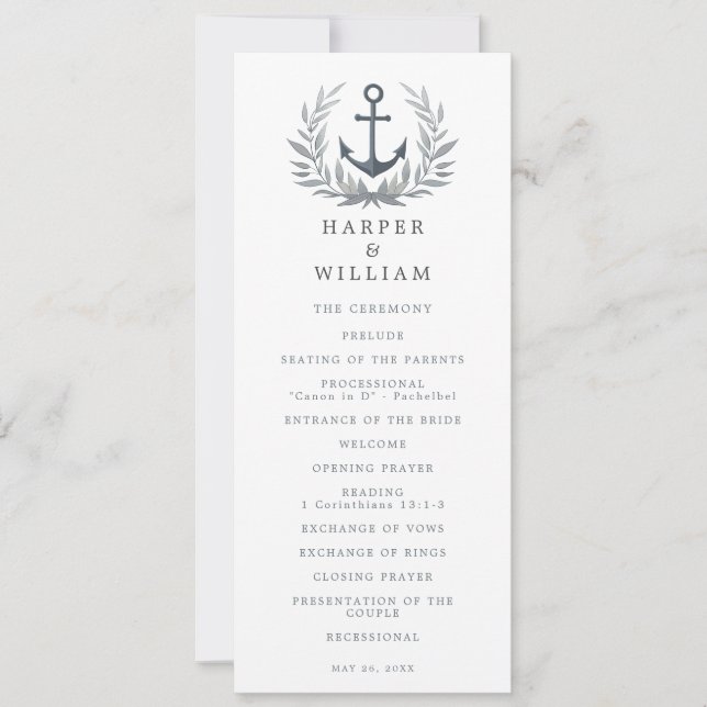 Anchor herald wedding program invitation (Front)