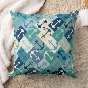anchor herringbone blue cushion