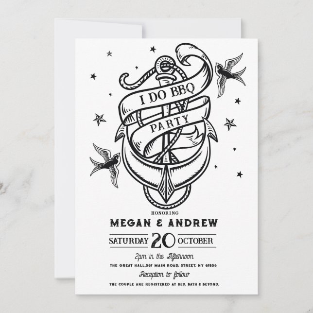 Anchor I DO BBQ Party Traditional Tattoo Invite (Front)