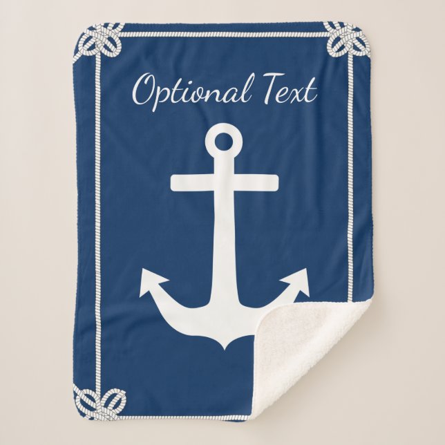 Anchor in Rope Frame Nautical Sherpa Blanket (Front)