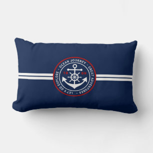 Anchor Label Nautical Lumbar Pillow - Navy Blue