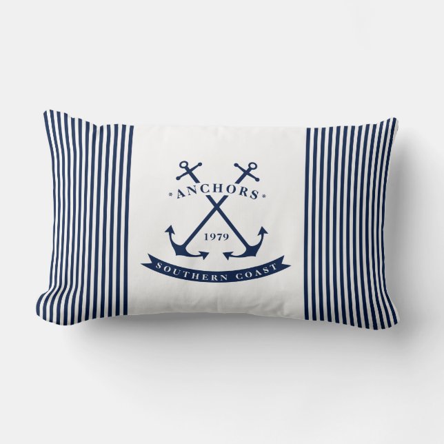 Anchor Label Nautical Lumbar Pillow - Striped (Front)
