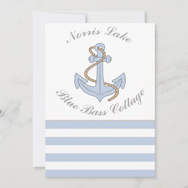 Anchor Lake Vacation Beach House Name Blue Stripes Invitation (Front)