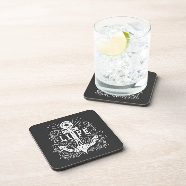 Anchor Life – Nautical Black Drink Coaster (Right Side)