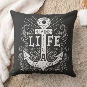 Anchor Life – Nautical Black Graphic Pillow