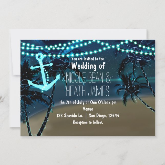 Anchor Lights & Palm Trees Wedding Invitations (Front)