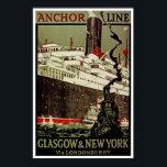 Anchor Line ~ Glasgow-New York Poster<br><div class="desc">Vintage British Ocean Liner advertising poster for Anchor Line and their transatlantic services from Glasgow,  Scotland to New York.</div>
