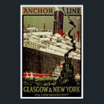 Anchor Line ~ Glasgow-New York Poster<br><div class="desc">Vintage British Ocean Liner advertising poster for Anchor Line and their transatlantic services from Glasgow,  Scotland to New York.</div>
