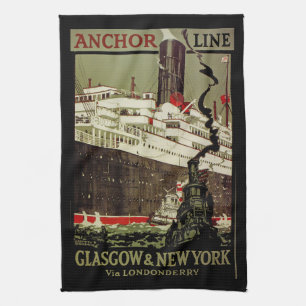 Anchor Line ~ Glasgow-New York Tea Towel