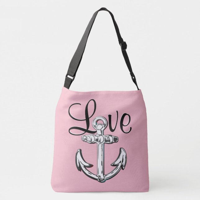 Anchor Love  nautical beach  shoulder bag pink (Back)