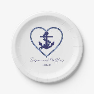 Anchor Love Nautical Wedding Paper Plates