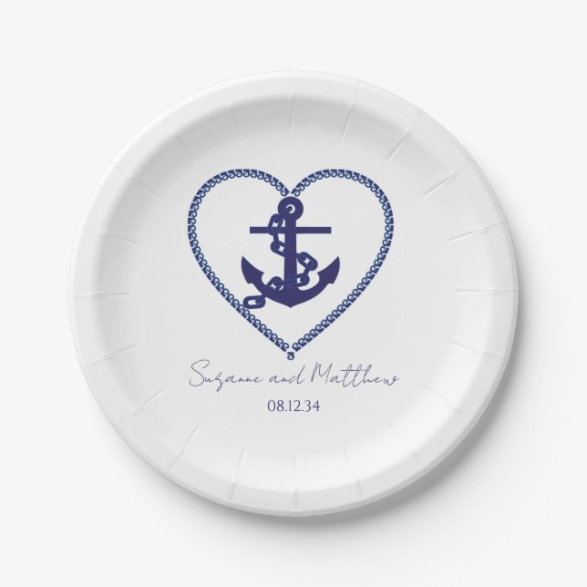 Anchor Love Nautical Wedding Paper Plates (Front)