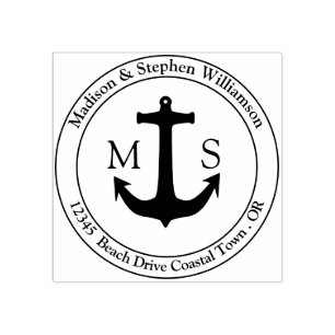 Anchor Monogram Family Name Return Address Rubber Stamp