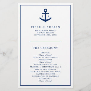 Anchor Monogram Nautical Budget Wedding Program Flyer