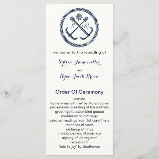 Anchor Monograms, Nautical wedding programs Programme