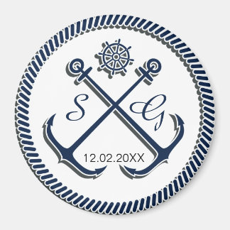 Anchor Monograms, Nautical wedding save the date Magnet