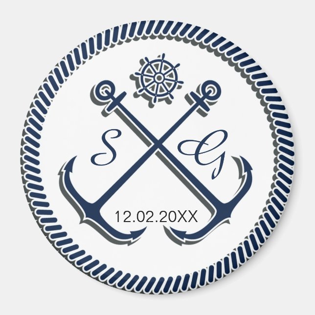 Anchor Monograms, Nautical wedding save the date Magnet (Front)